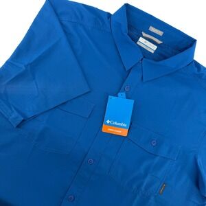 NWT Columbia Men's L Blue Short Sleeve Outdoor Shirt Regular Fit Omni Shade UPF